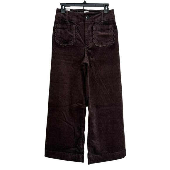 Anthropologie Colette Corduroy Crop Pants Scallop Pocket Wide Leg Size 28 Mink - Picture 3 of 11
